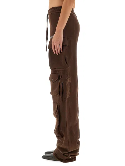 Attico Brown Cargo Pants With Elastic Drawstring Waist And Logo Lettering On The Front In Cotton Woman In Brown