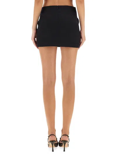Attico Wool Gabardine Mini Skirt With Metallic Detail In Black