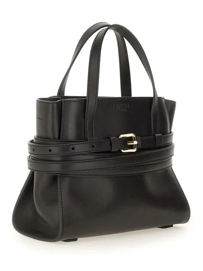 Moschino Tie Me Small Leather Handbag In Black