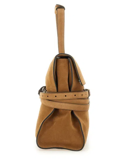 Moschino Medium Tie Me Belt-detail Suede Shoulder Bag In Brown