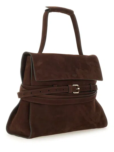Moschino Structured Brown Suede Handbag In Brown