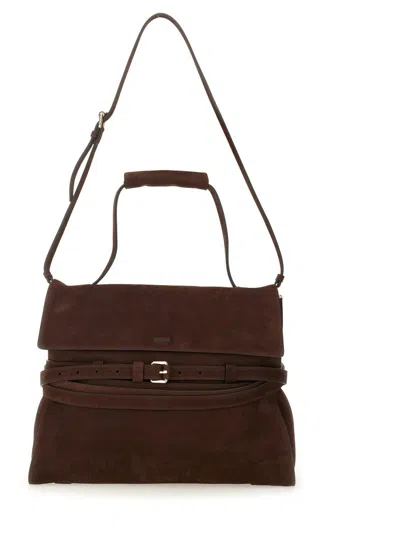 Moschino Structured Brown Suede Handbag In Brown