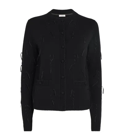Lafayette 148 Cashmere Ribbed-embellished Cardigan In Black