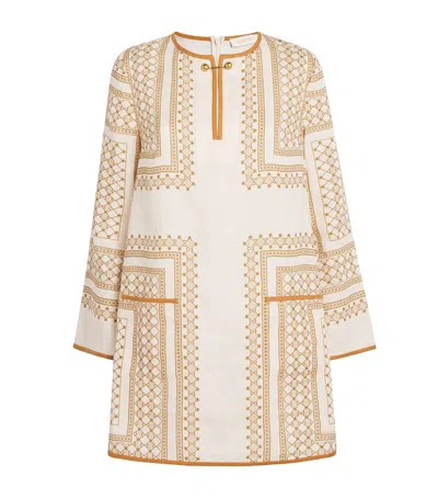 Zimmermann Linen Tunic Mini Dress In Brown