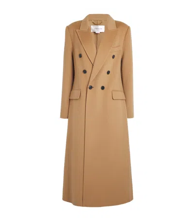Victoria Beckham Womens Camel Double Faced Peak-lapels Wool And Cashmere Coat In Brown
