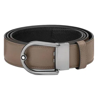 Montblanc Horseshoe Buckle Saffiano Printed Reversible Leather Belt In Brown