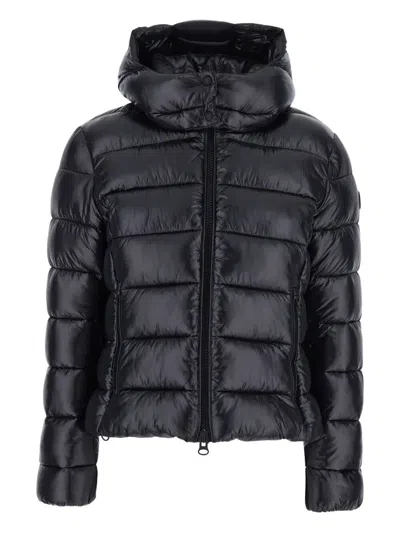 Save The Duck Cosmary Black Down Jacket With Removable Hood And Logo Patch On The Sleeve In Tech Fabric Woman In Black
