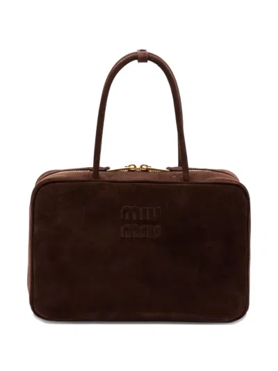 Miu Miu Rectangular Suede Tote Bag Top Handles In Brown