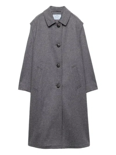 Prada Single-breasted Loden Wool Coat Clothing In Gray