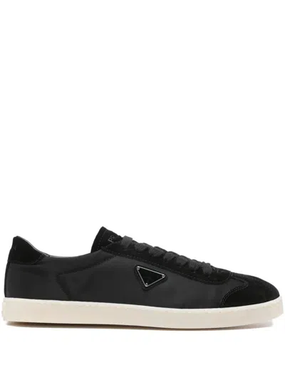 Prada Triangle Logo Suede Low-top Sneakers In Black