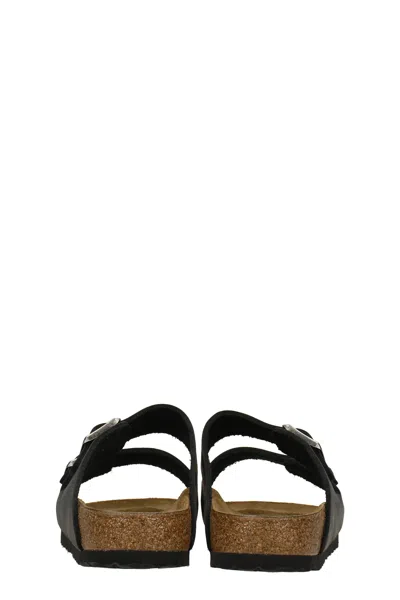 Birkenstock Arizona Bs Leather Slides With Buckle In Black