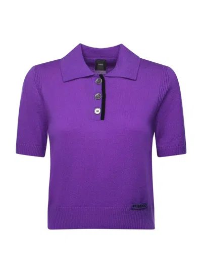 Pinko Polo-style Sweater With Logo In Purple