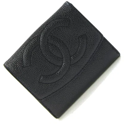 Pre-owned Chanel Black Grained Calfskin Wallet (bi-fold) ()