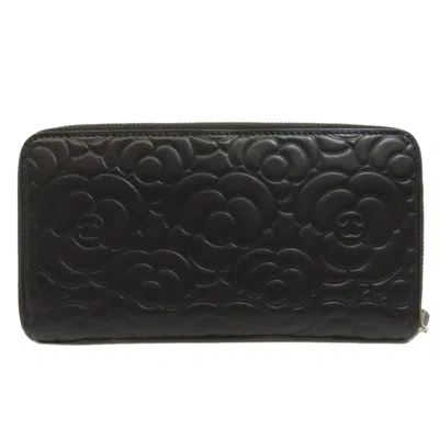 Pre-owned Chanel Black Leather Long Wallet (bi-fold) ()