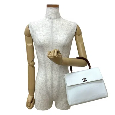 Pre-owned Chanel Brown White Grained Calfskin Handbag Tote Bag ()