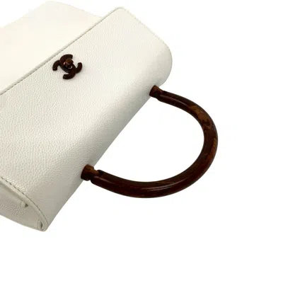 Pre-owned Chanel Brown White Grained Calfskin Handbag Tote Bag ()