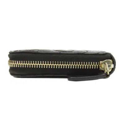 Pre-owned Chanel Camellia Black Leather Long Wallet (bi-fold) ()