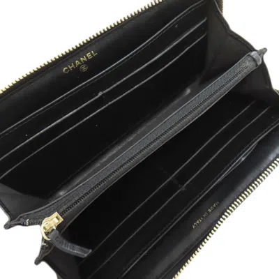 Pre-owned Chanel Camellia Black Leather Long Wallet (bi-fold) ()