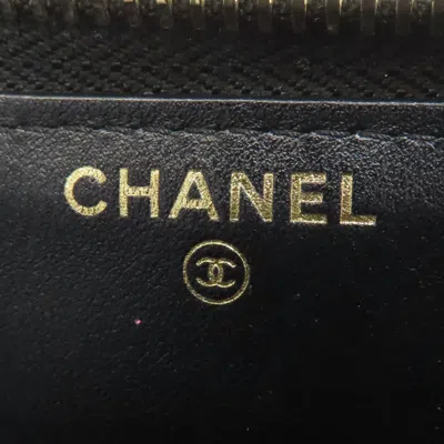 Pre-owned Chanel Camellia Black Leather Long Wallet (bi-fold) ()