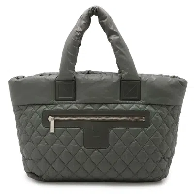 Pre-owned Chanel Khaki Navy Nylon Leather Shoulder Bag Tote Bag ()