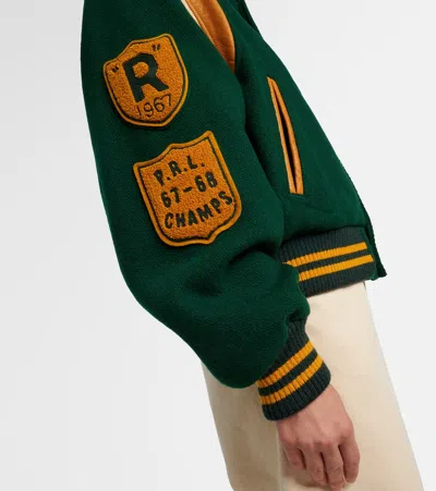 Polo Ralph Lauren Wool Blend Bomber Jacket Featuring Patches In Green