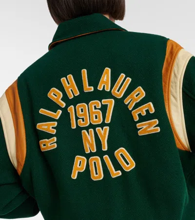 Polo Ralph Lauren Wool Blend Bomber Jacket Featuring Patches In Green