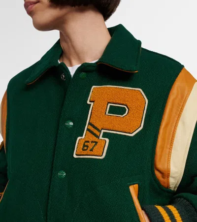 Polo Ralph Lauren Wool Blend Bomber Jacket Featuring Patches In Green