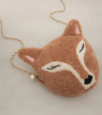 Jimmy Choo Fox Leather-trimmed Shearling Shoulder Bag In Brown