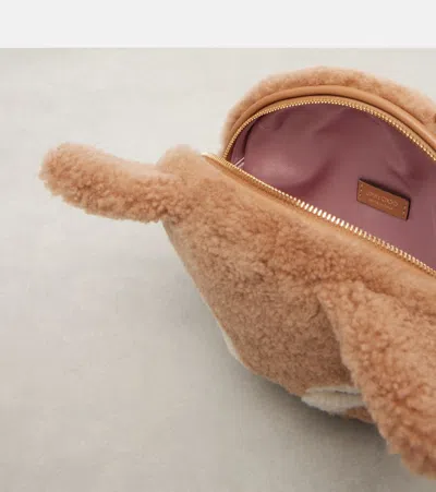 Jimmy Choo Fox Leather-trimmed Shearling Shoulder Bag In Brown