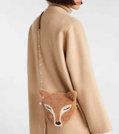 Jimmy Choo Fox Leather-trimmed Shearling Shoulder Bag In Brown