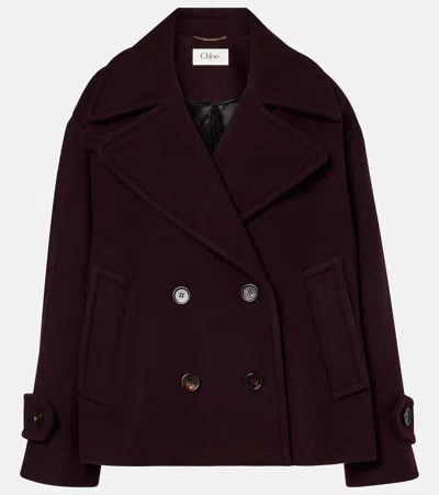 Chloé Women Violet Double-breasted Jacket With Wide Notched Revers And Dropped Shoulders In Wool Ble In Purple