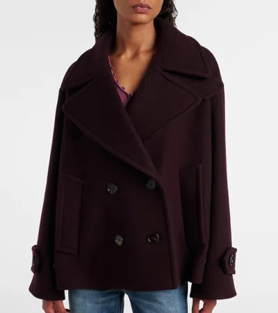 Chloé Women Violet Double-breasted Jacket With Wide Notched Revers And Dropped Shoulders In Wool Ble In Purple