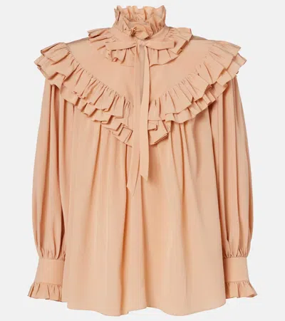 Chloé Oversized Top With Ruffles In Neutral
