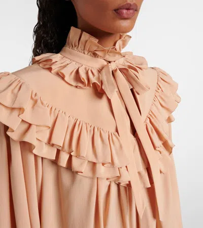 Chloé Oversized Top With Ruffles In Neutral