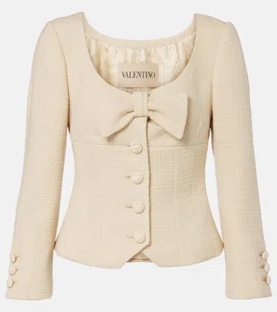 Valentino Wool Crepe Jacket With Applied Bow In Neutral