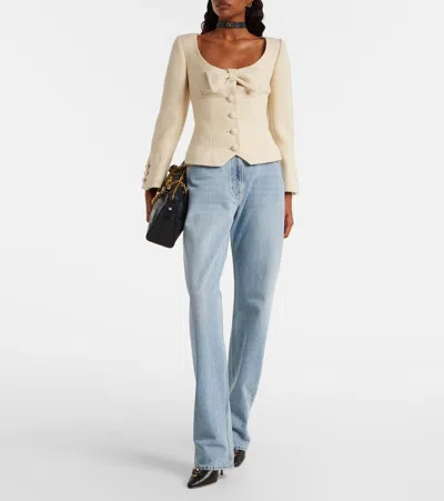 Valentino Wool Crepe Jacket With Applied Bow In Neutral