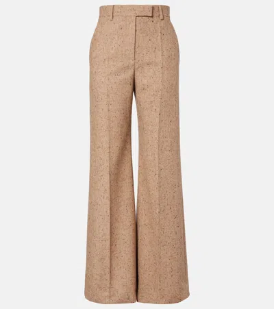 Valentino Pantalone A Palazzo In Lana Sabbia Melangé Donna In Brown