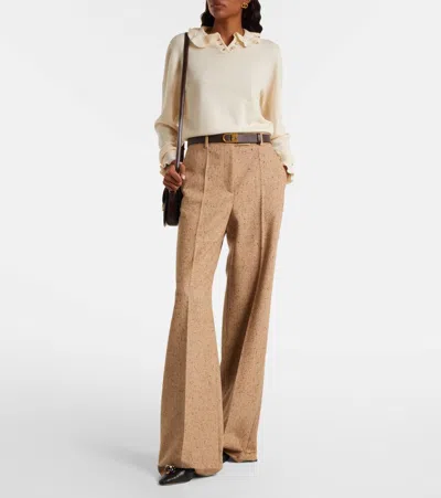Valentino Pantalone A Palazzo In Lana Sabbia Melangé Donna In Brown