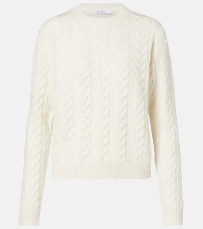 Max Mara Slim Fit Cable-knit Cashmere Pullover In White