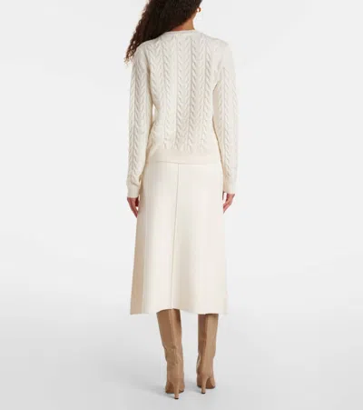 Max Mara Slim Fit Cable-knit Cashmere Pullover In White