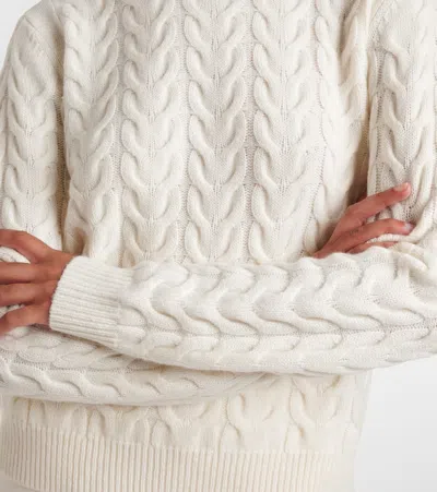 Max Mara Slim Fit Cable-knit Cashmere Pullover In White