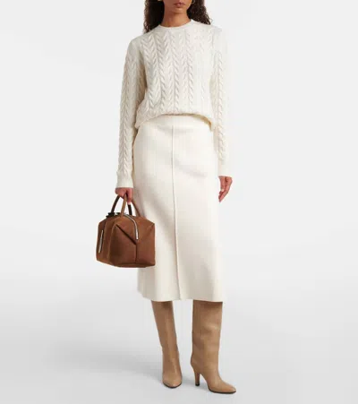 Max Mara Slim Fit Cable-knit Cashmere Pullover In White