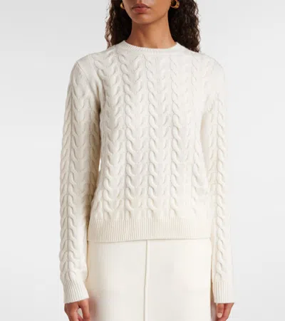 Max Mara Slim Fit Cable-knit Cashmere Pullover In White