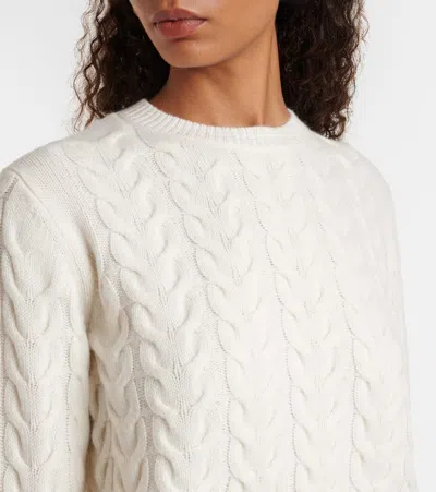 Max Mara Slim Fit Cable-knit Cashmere Pullover In White