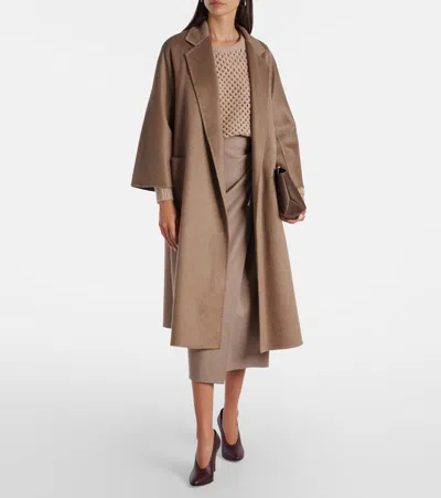 Max Mara Centro Belted Cashmere Coat In Brown