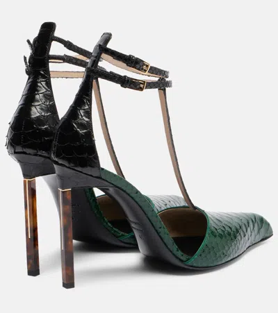 Tom Ford T-bar Ankle Strap Pointed Toe Pumps In Green