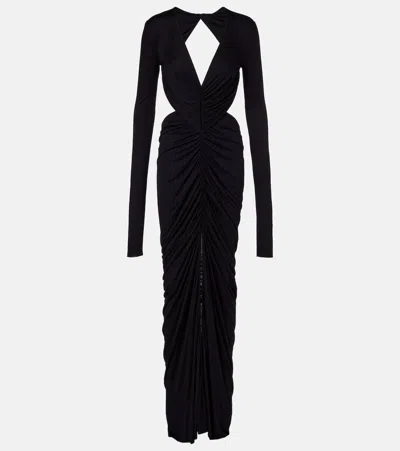 Rick Owens Poppy Ruched Open-back Jersey Gown In Black