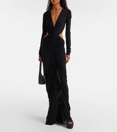 Rick Owens Poppy Ruched Open-back Jersey Gown In Black