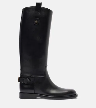 Burberry Women Black Boots With Side Logo Plaque In Leather Woman In Black