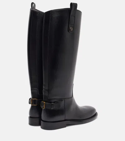 Burberry Women Black Boots With Side Logo Plaque In Leather Woman In Black